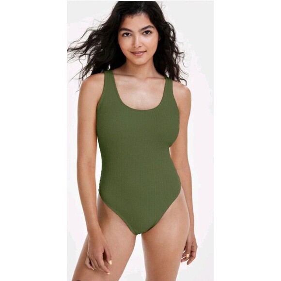 COTTON ON Women's Scoop-Back Cheeky coverage One-Piece Swimsuit Olive Green XL - Picture 1 of 5